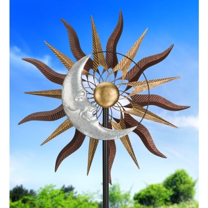 26" Wind Spinner Stake Sun Moon Multi Color Metal - Diamond Home USA