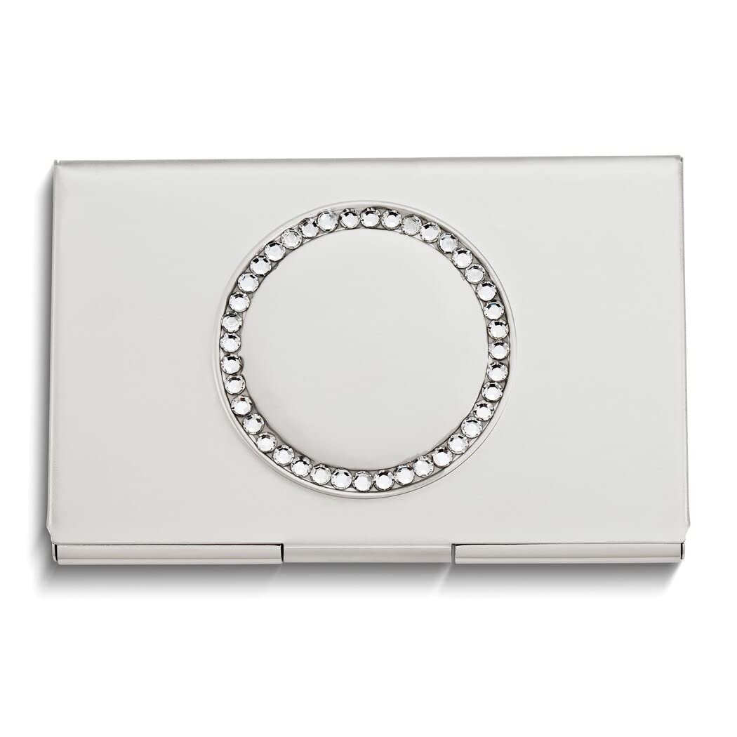 Nickel-Plated Business Card Case with Circle of crylic Crystals and Engraving