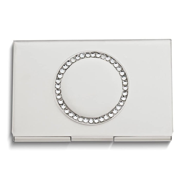 Nickel-Plated Business Card Case with Circle of crylic Crystals and Engraving
