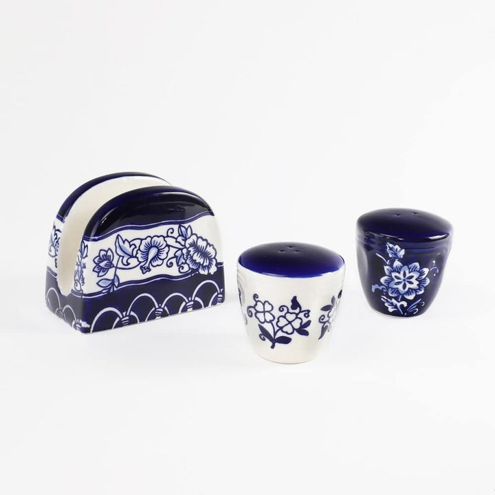 Euro Blue Garden Table Accessory Set (Salt And Pepper Shakers Napkin Holder) 4.5