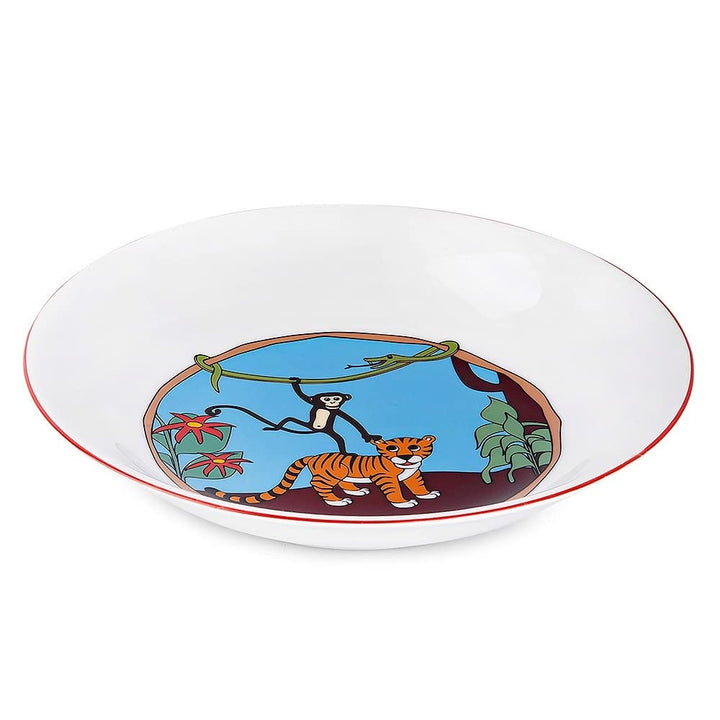 Jungle Porcelain Kids Dinnerware et Of 3 Multi Color Round 4 Piece Dishwasher - Diamond Home USA