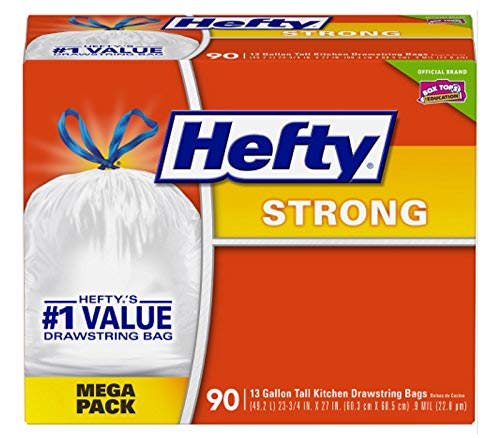 Hefty E84574 13 Gallon Strong Drawstring Trash Bag 90 Count