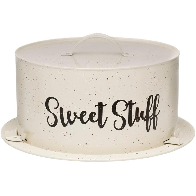 Metal Dessert Cake Carrier 13.5"l X 13.5"w 7.5"h Beige Black Solid Casual