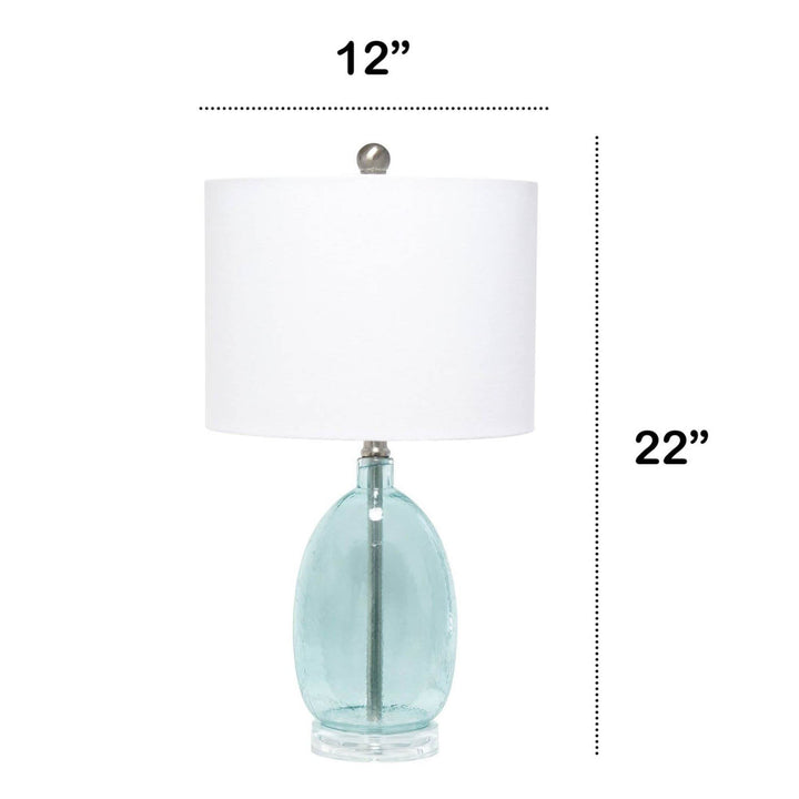 Lalia Home Contemporary Oval Glass Table Lamp with White Drum Shade - Clear Blue - Diamond Home USA