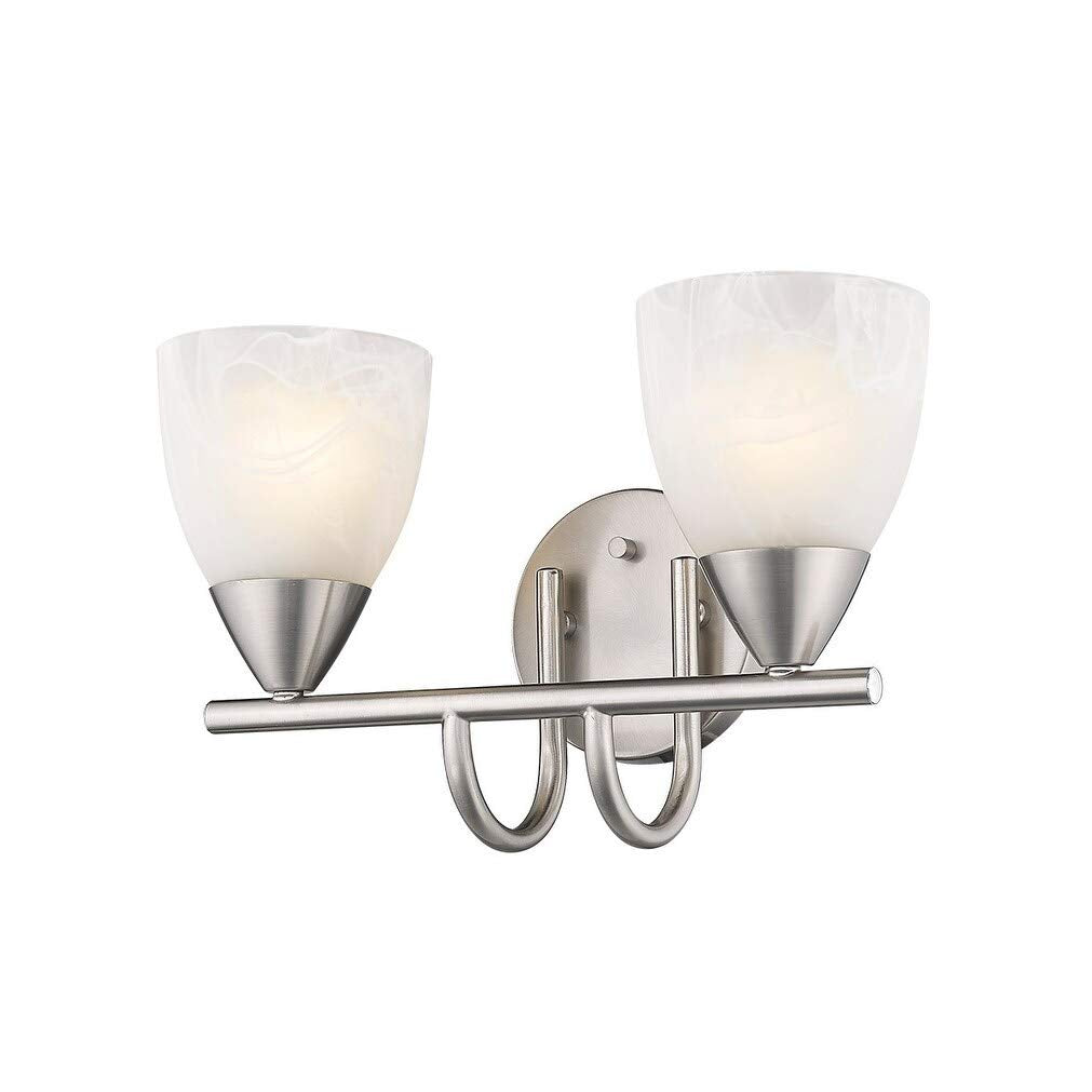 Swirl Glass Nickel Finish 2-Light Bath Vanity Light Metallic Modern Contemporary - Diamond Home USA