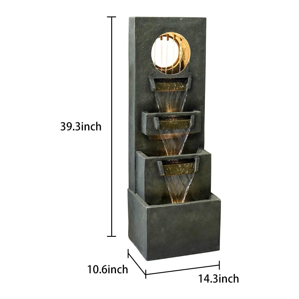 Garden Fountain Outdoor W/led Lights Indoor Modern Cascading Floor Grey - Diamond Home USA