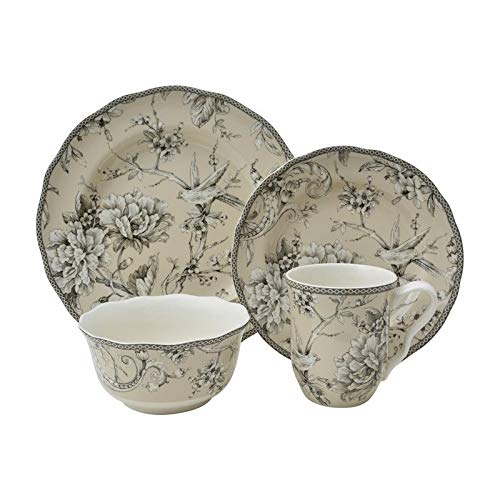 Antique White 16 Piece Dinnerware Set Floral Porcelain Pieces - Diamond Home USA