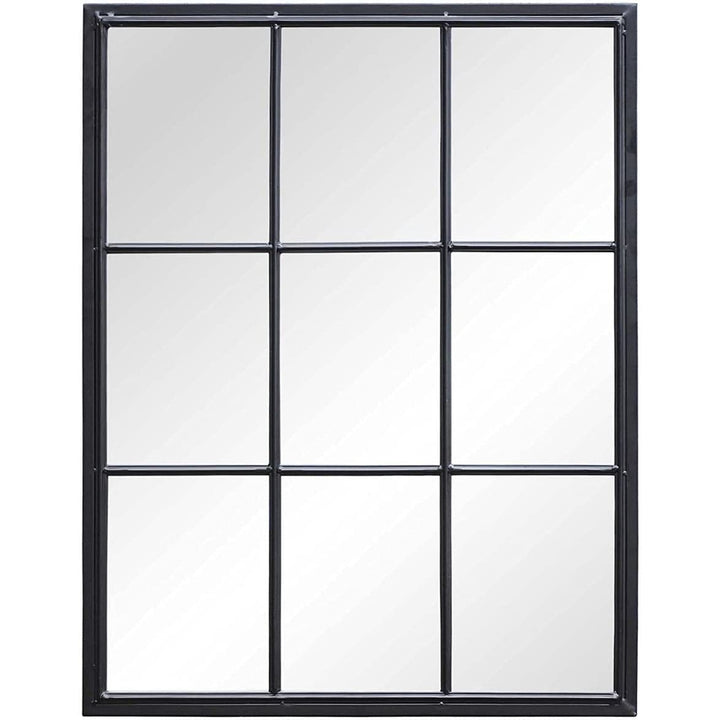 Rectangular Metal Framed Accent Windowpane Mirror Wall Black Mirrored Finish