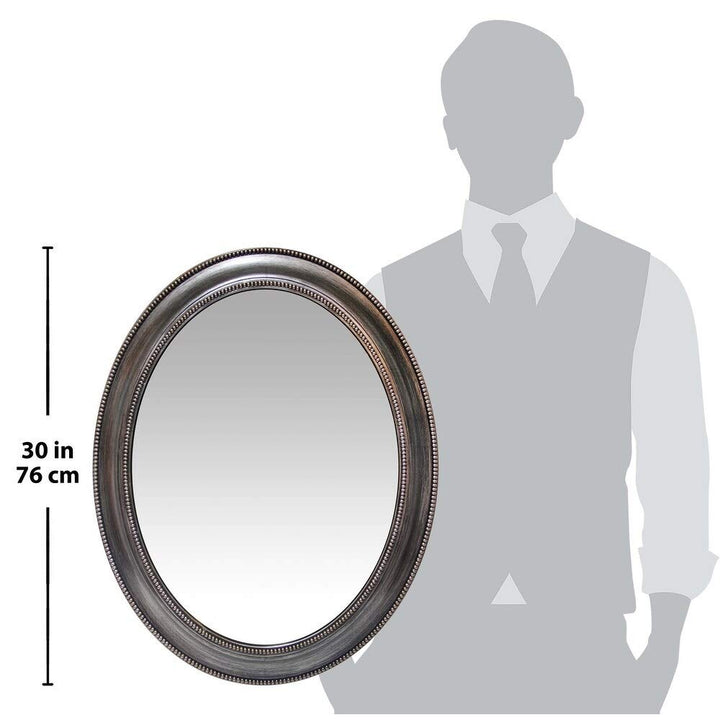 Oval Wall Mirror with Vintage Silvertone Finish Traditional - Diamond Home USA