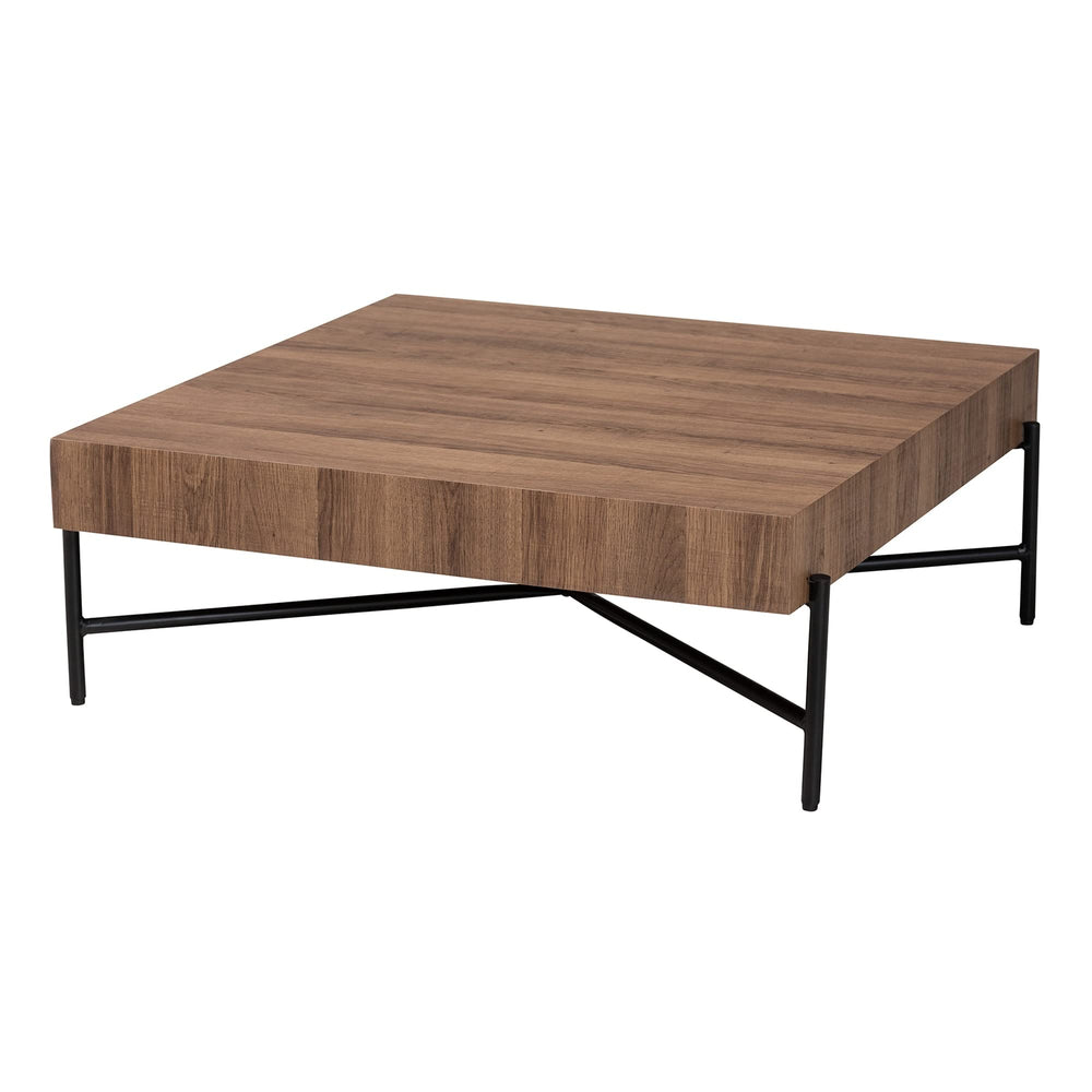 Modern Industrial Walnut Brown Finished Wood and Black Metal Coffee Table Square - Diamond Home USA