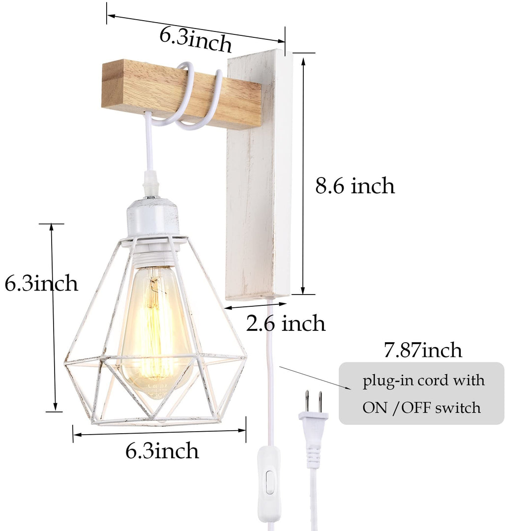 Farmhouse White Plug in Wooden Metal Wall Sconces Set of 2 Vintage Iron Wood - Diamond Home USA