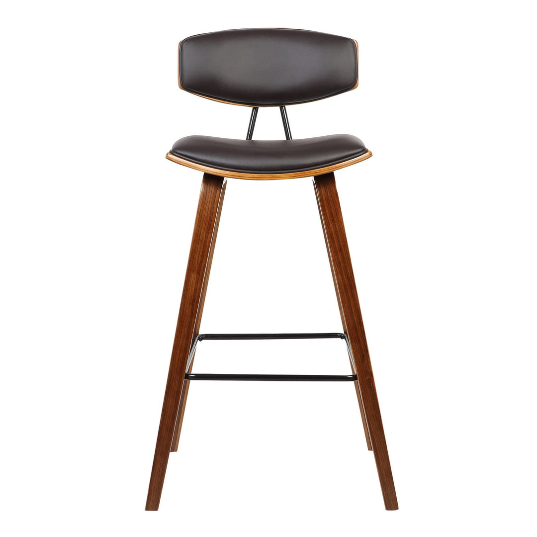 26" Brown Leather Mid Century Modern Bar Stool 36" X 16" 19" Contemporary - Diamond Home USA