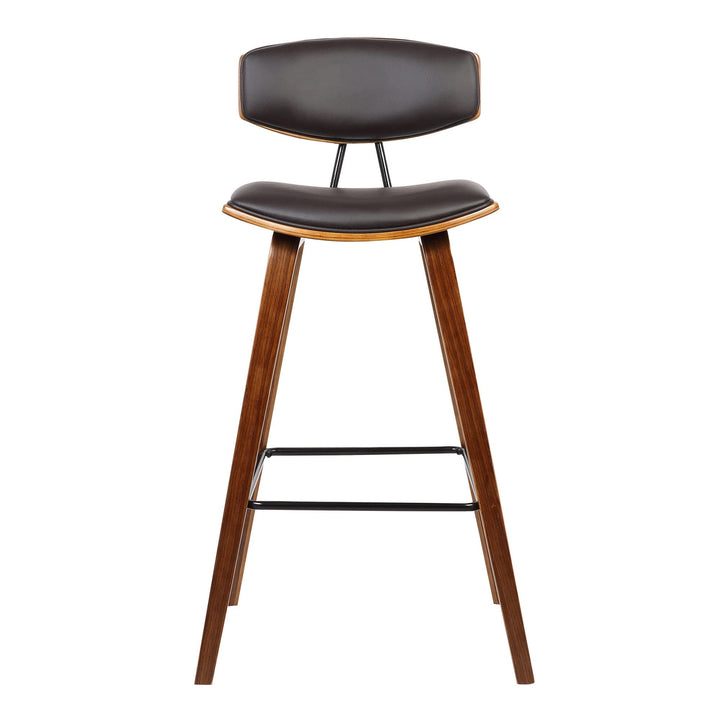26" Brown Leather Mid Century Modern Bar Stool 36" X 16" 19" Contemporary - Diamond Home USA