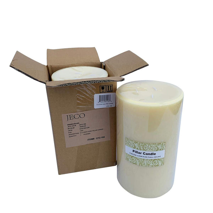 5 X 8 Inch Ivory Pillar Candle Set of 4 White Wax Handmade - Diamond Home USA