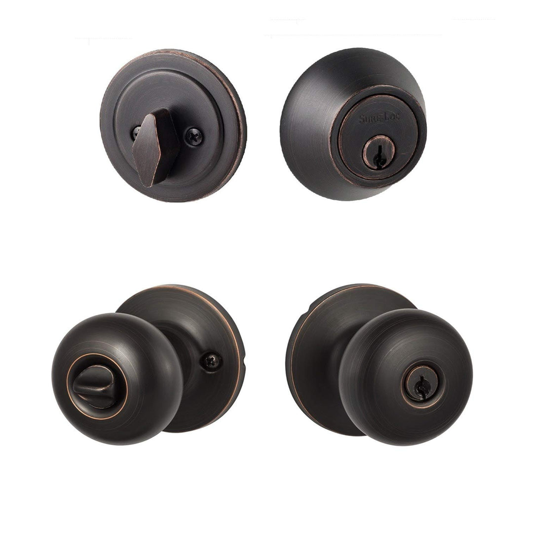Vintage Bronze Mushroom-Shaped Entry Knob with Deadbolt Traditional Brass