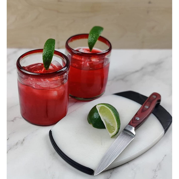 Hand Blown Mexican Drinking Glasses Set Of 6 Red Rim Tumbler (10 Oz Each) Glass - Diamond Home USA