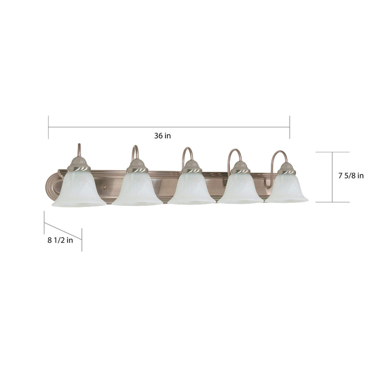 Nuvo 60/323 Five Wall-Vanity Light Fixture 5 Brushed Nickel/Alabaster Glass - Diamond Home USA