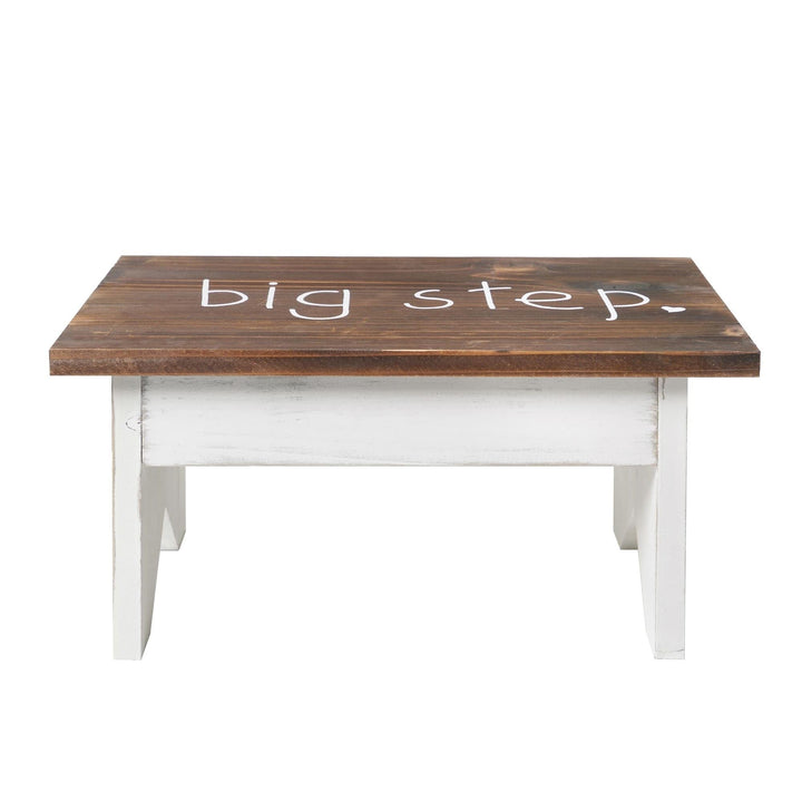 Joy Big Step Decorative Wood Stool Walnut/White Brown Farmhouse Distressed - Diamond Home USA