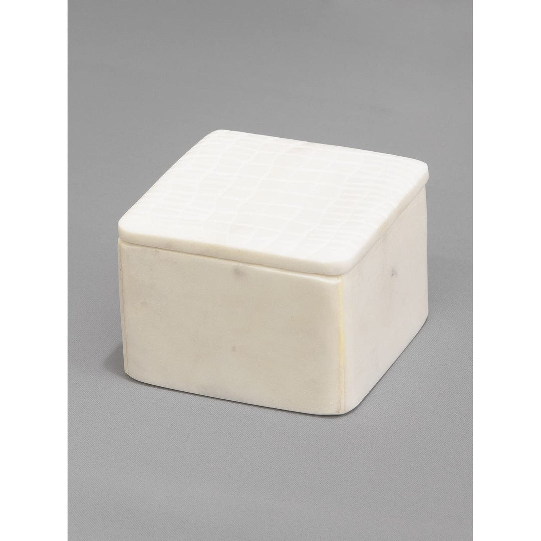 Aurora Home White Marble Box with Lid White Croc Medium(6" L x 4" W x 2.125" H) - Diamond Home USA