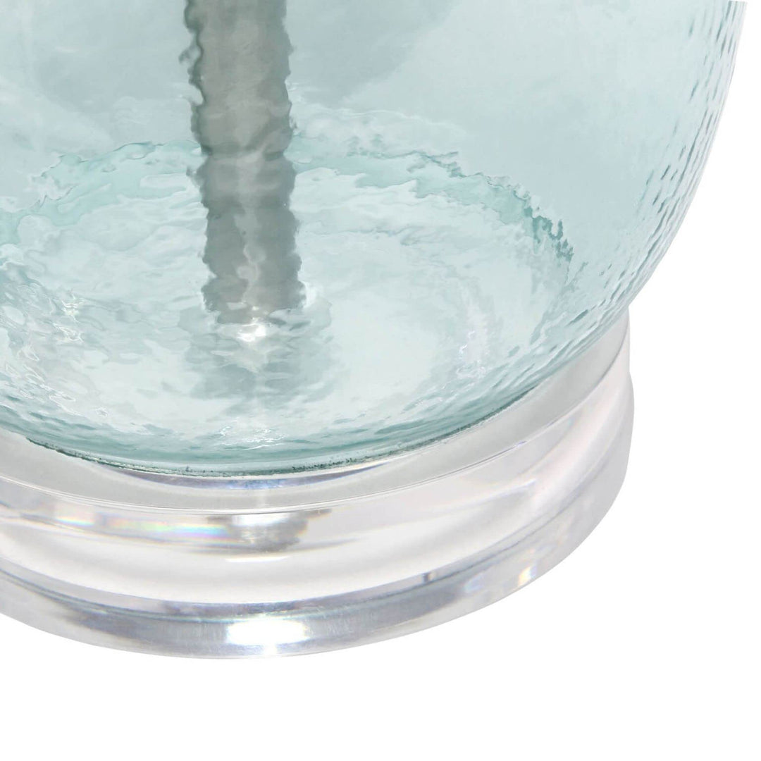 Lalia Home Contemporary Oval Glass Table Lamp with White Drum Shade - Clear Blue - Diamond Home USA