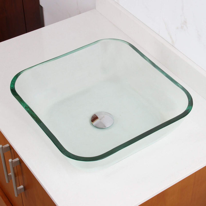 Transparent Square Tempered Glass Bathroom Vessel Sink Clear - Diamond Home USA