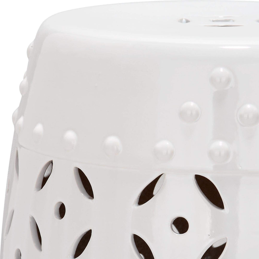 Paradise White Ceramic Garden Stool Handmade - Diamond Home USA