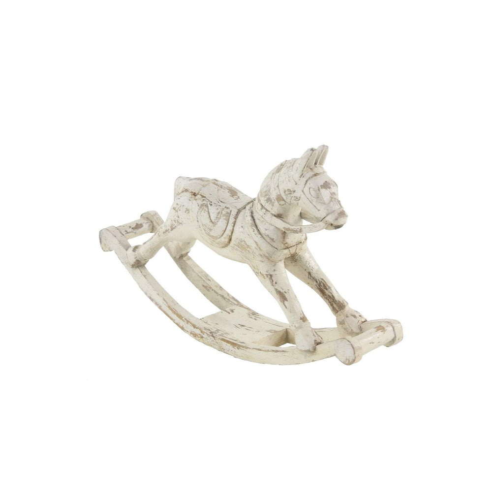 Farmhouse 17 X 27 Inch Distressed hite ooden Rocking Horse Sculpture Animals - Diamond Home USA