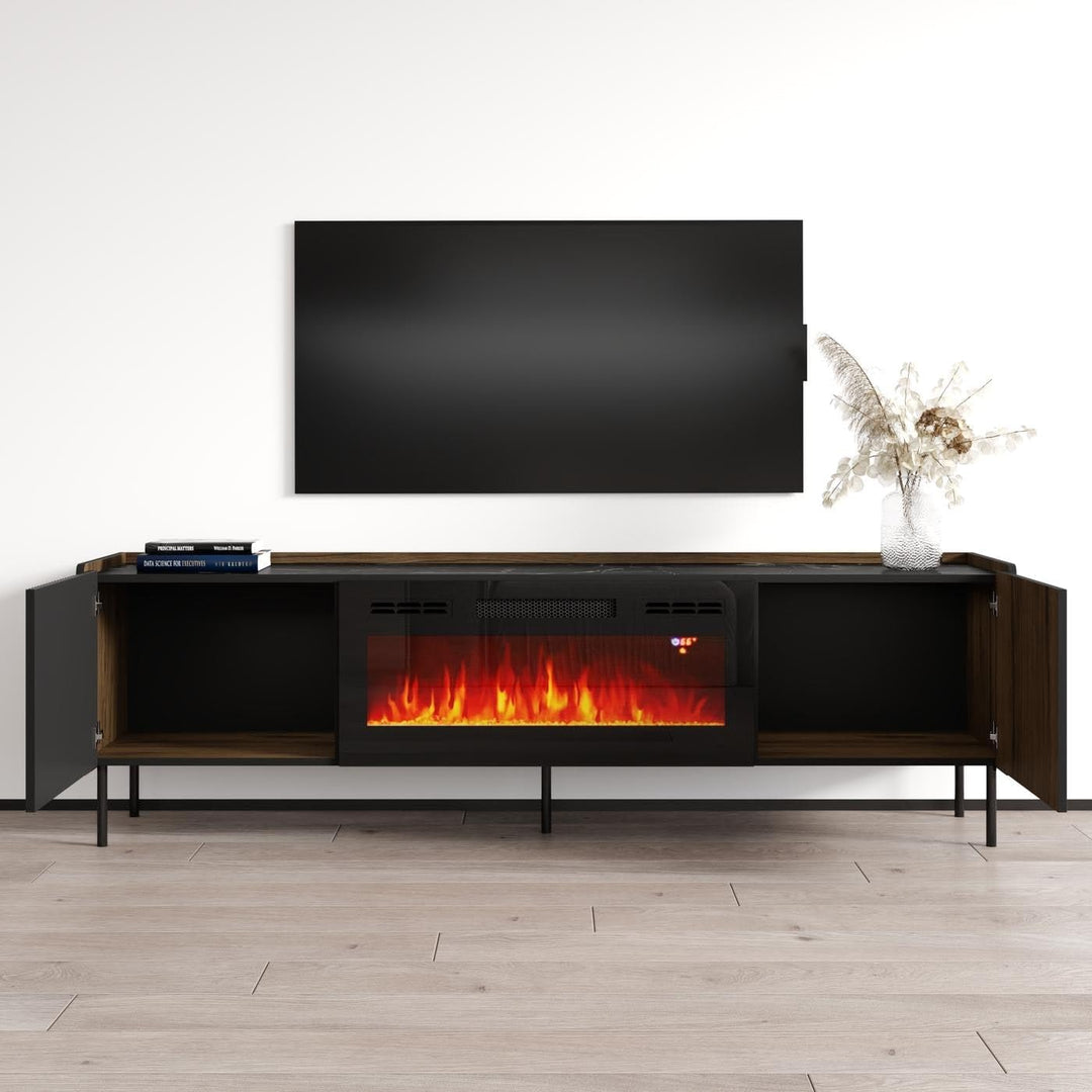 Fireplace Tv Stand Brown Mid-Century Modern Contemporary MDF Matte Includes - Diamond Home USA