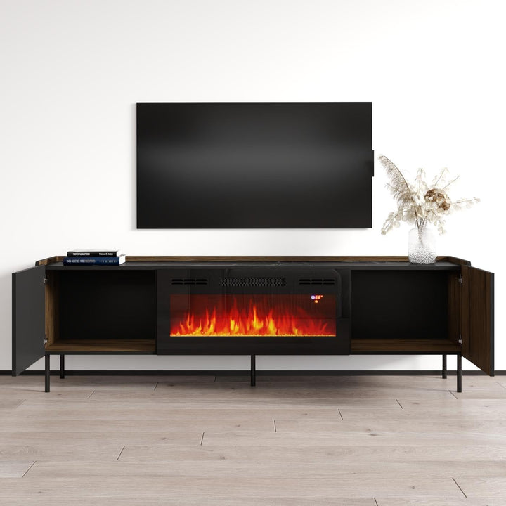 Fireplace Tv Stand Brown Mid-Century Modern Contemporary MDF Matte Includes - Diamond Home USA