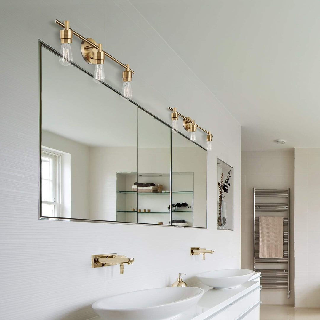5-Piece Matte Brass Bathroom Set with 3-Light Vanity Light 4.66 Gold - Diamond Home USA
