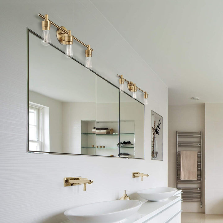 5-Piece Matte Brass Bathroom Set with 3-Light Vanity Light 4.66 Gold - Diamond Home USA