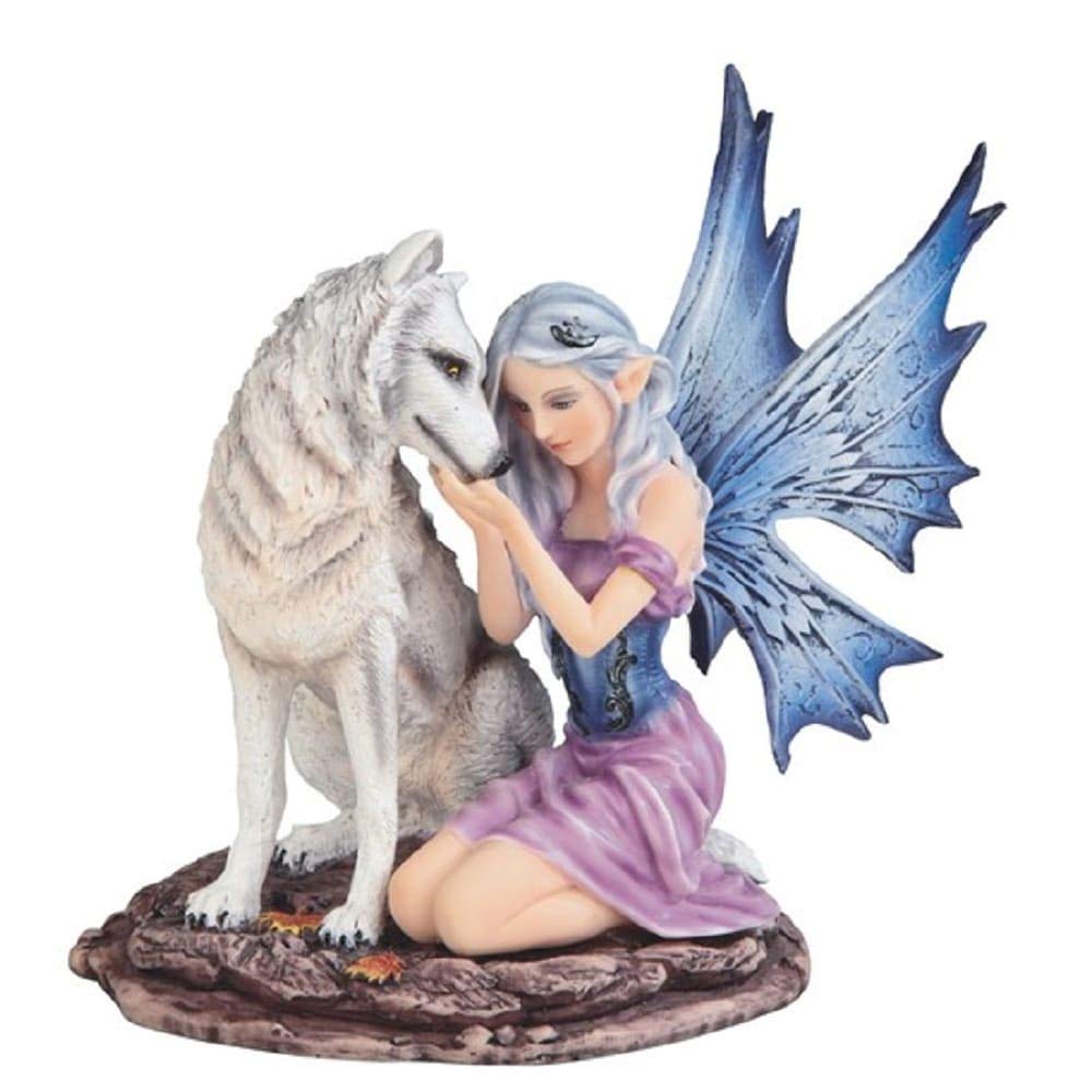 6.75" h and Purple Fairy with White Wolf Statue Fantasy Decoration Figurine Blue