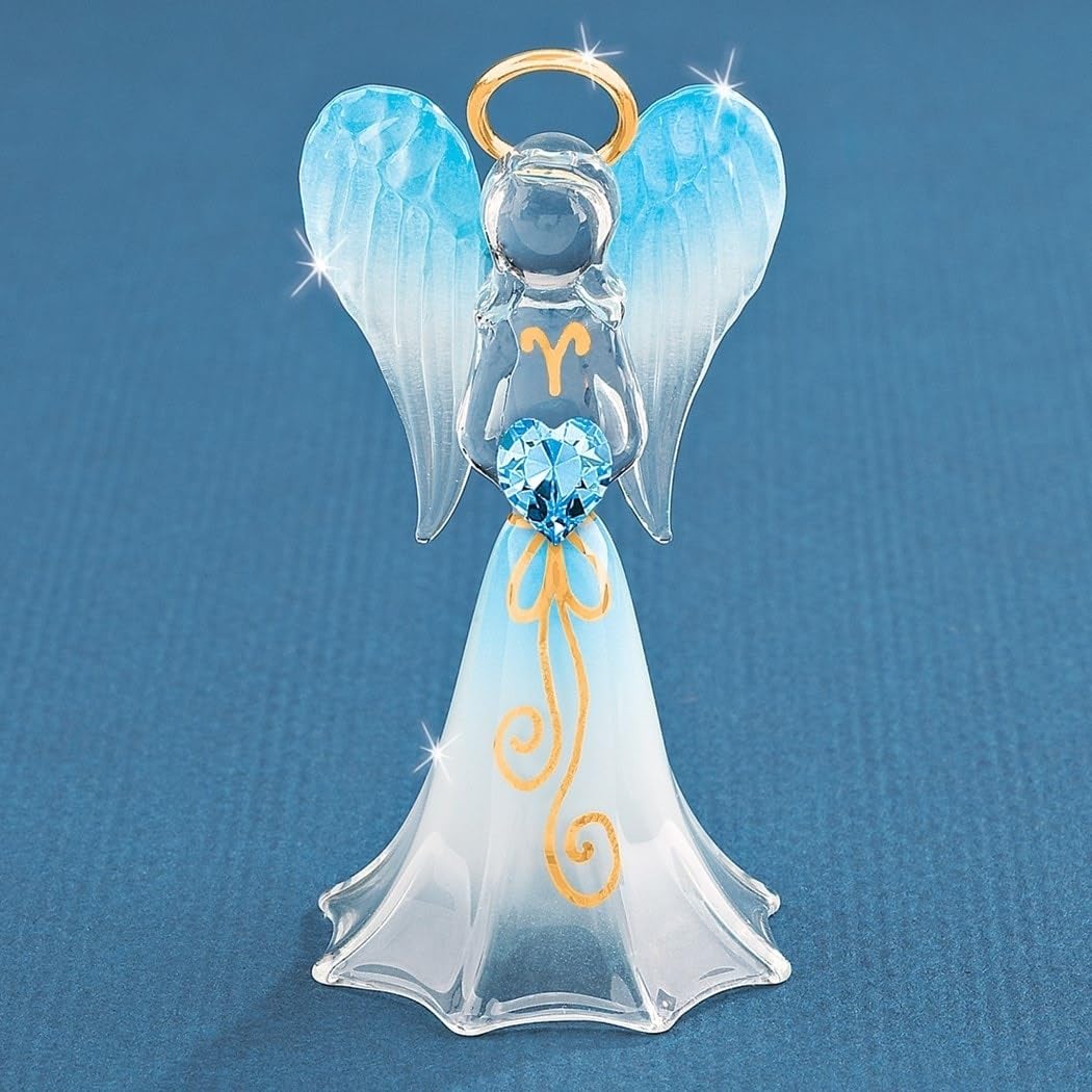 Blue Angel with Crystal Heart Glass Figurine 1.5" X 2.75" - Diamond Home USA