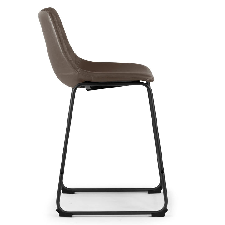 Set of 2 Ave Iron Frame Brown Leather Counter Stool W' Stitching Modern - Diamond Home USA