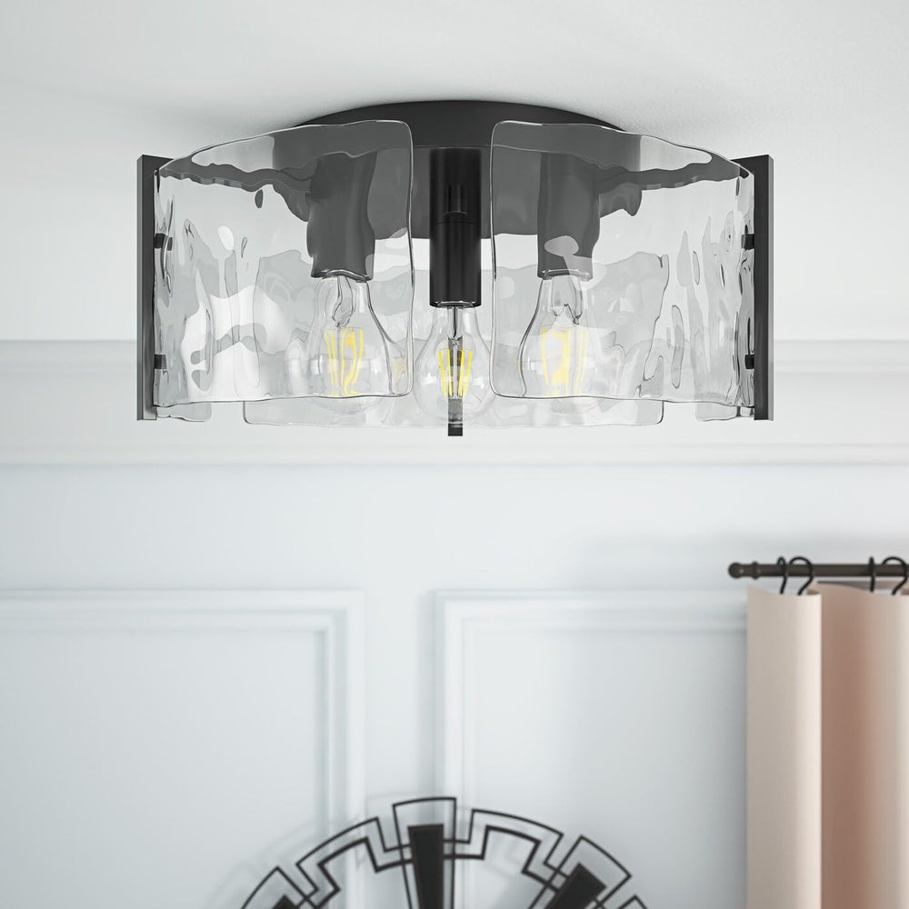 Modern Black Metal Ceiling Light Flush Mount Fixture with Curved Water Glass - Diamond Home USA
