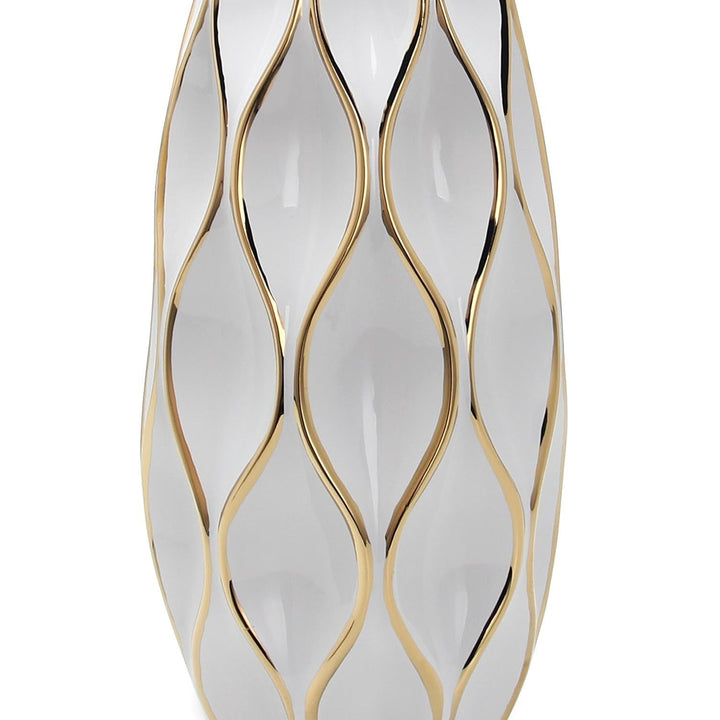 Beloved Elegant White Ceramic Vase with Gold Accents Multi Color - Diamond Home USA