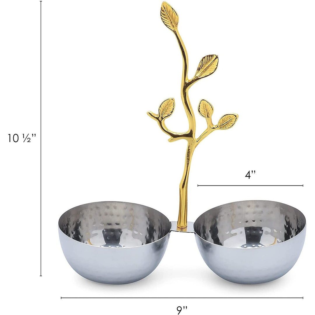 Textured Decorative Bowls With Gold Leaf Handle Silver Metal - Diamond Home USA