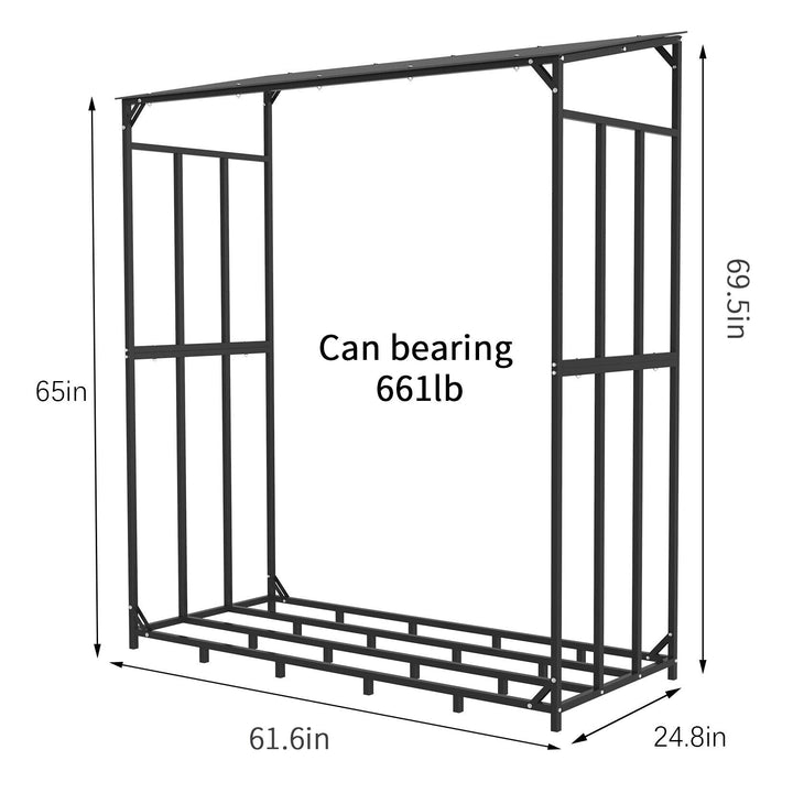 Large Firewood Log Rack Wood Storage Holder Iron Shed With Roof 61.6 X 24.8 69.5 - Diamond Home USA