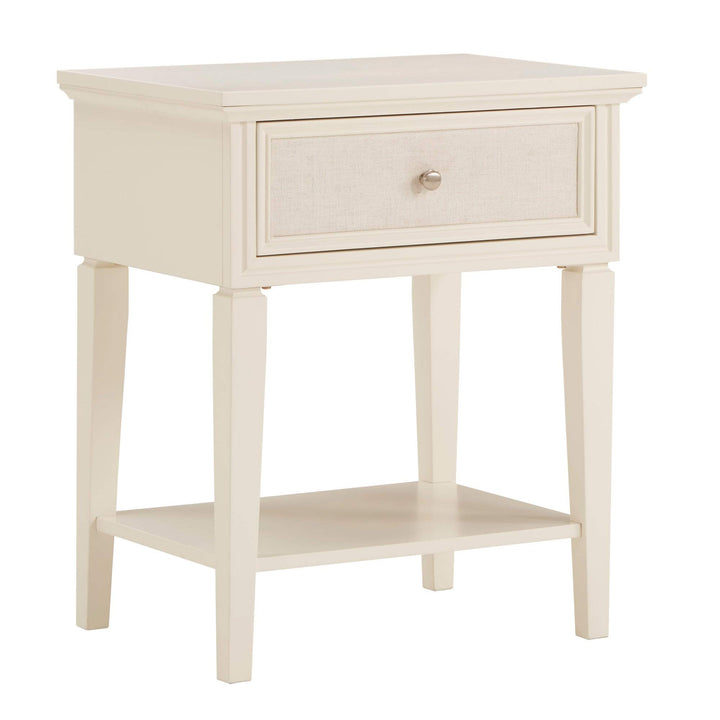 White Finish Beige Linen Drawer Face 1-Drawer Nightstand Americana raditional - Diamond Home USA