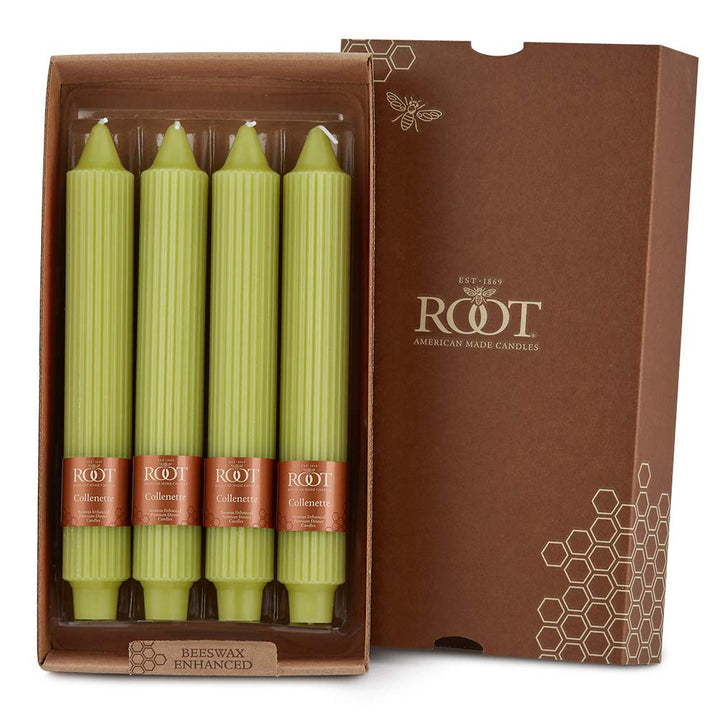 Root Unscented Grecian Collenettes Dinner Candles 9-Inch Tall Box of 4 Willow 9 X 1-1/4 - Willow