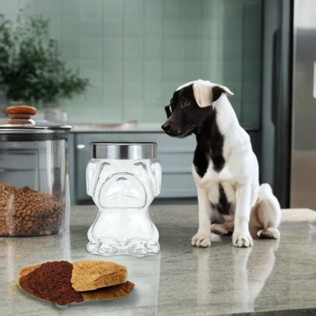 Pet Mad Dog Canister Airtight Treat Food Storage 48 Oz Clear Silver Glass - Diamond Home USA