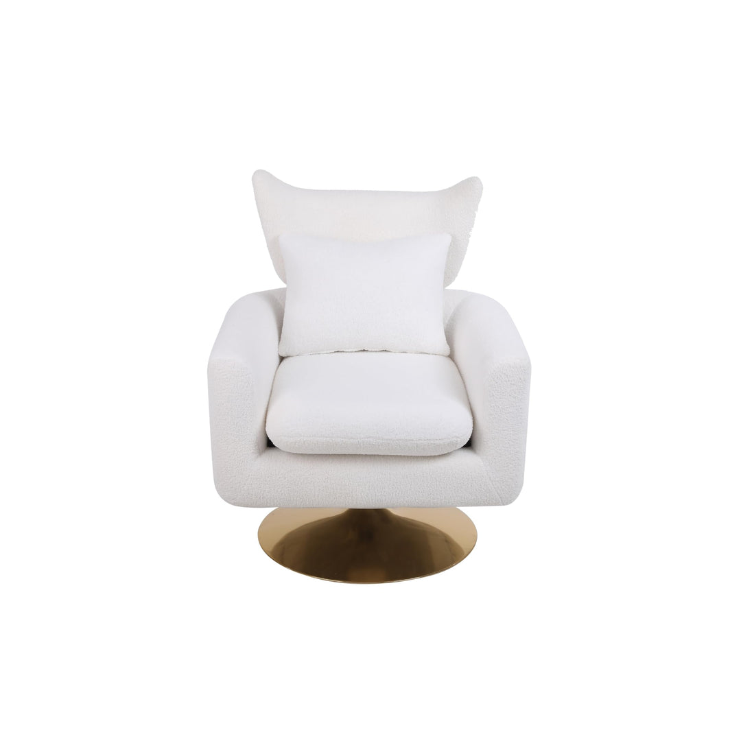 Classic Mid Century Swivel Accent Chair White Teddy Fabric Abstract Modern