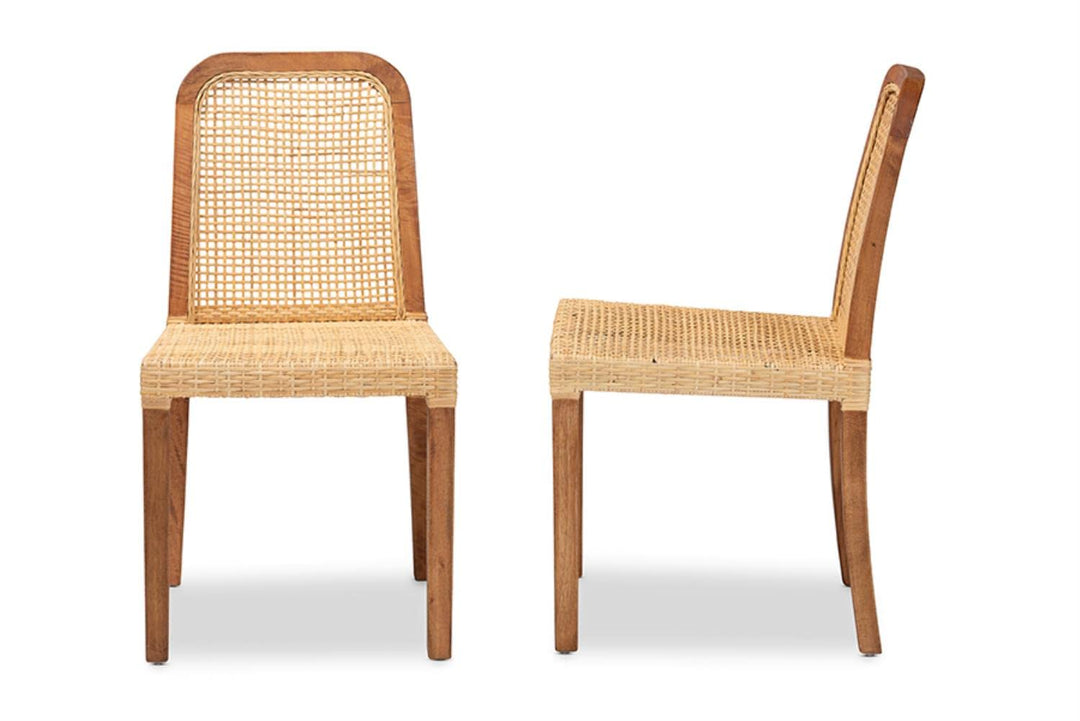 Baxton Studio Caspia Modern Brown Wood and Rattan 2-Piece Dining Chair Set - Diamond Home USA
