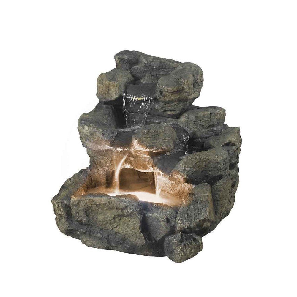 Jeco Rock Creek Cascading Outdoor Indoor Fountain with Illumination Beige 23"L x