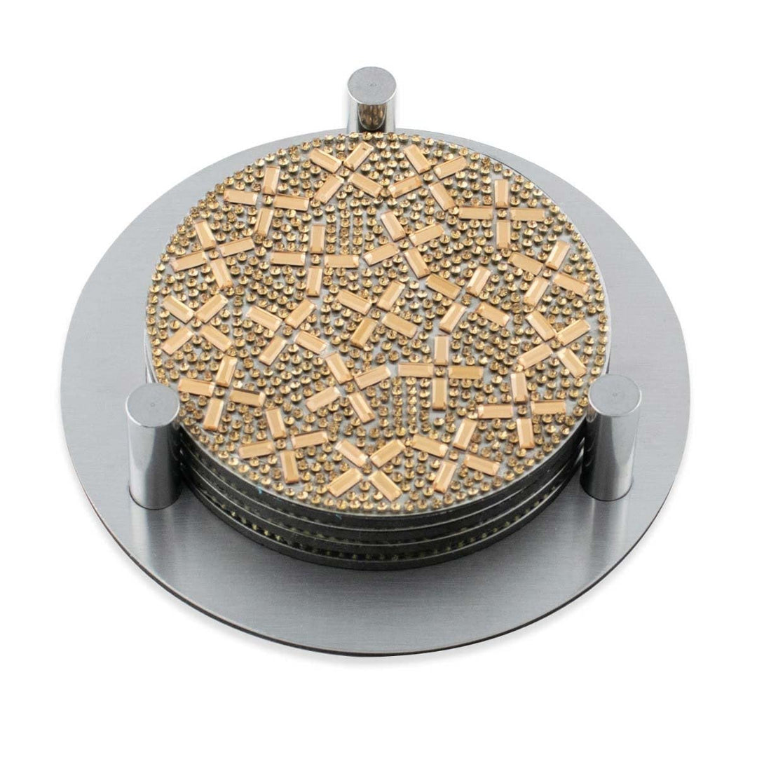 Sparkles Home Rhinestone Coaster Set Silver Stainless Steel