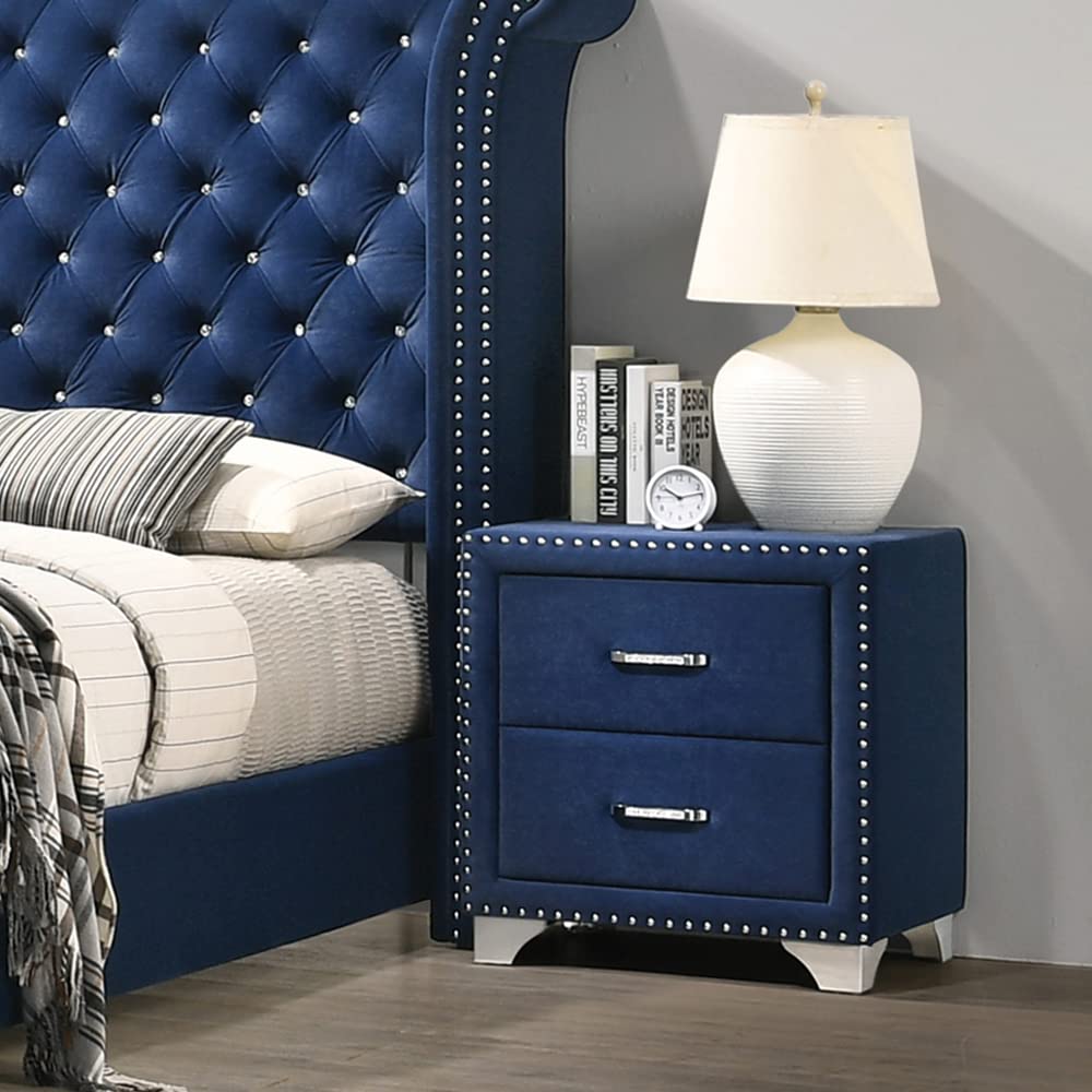 simple relax 2 Drawers Velvet Nightstand Pacific Blue Chrome - Diamond Home USA