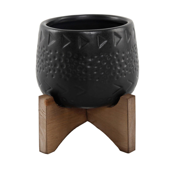 Flora Bunda 3.5 Inch Caveman Ceramic on Stand Mid Century Matte Black 3.5"
