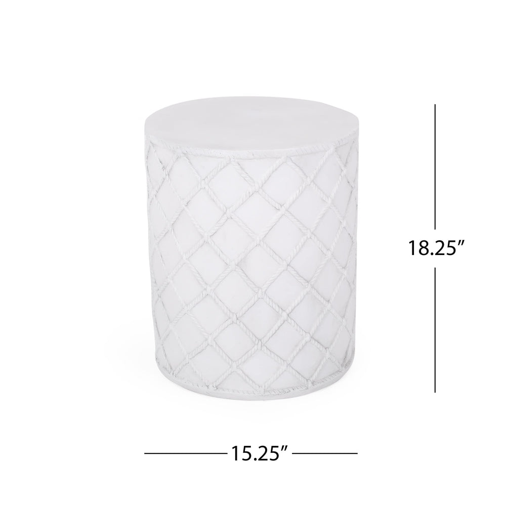 Tim Outdoor Lightweight Concrete Side Table White Modern Contemporary Round - Diamond Home USA