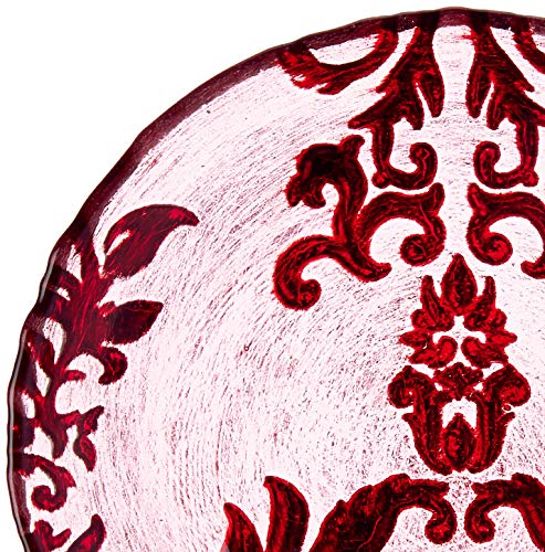 Red Pomegranate Damask Canape Plate Red Velvet 6.5-Inch 1 Piece - Diamond Home USA