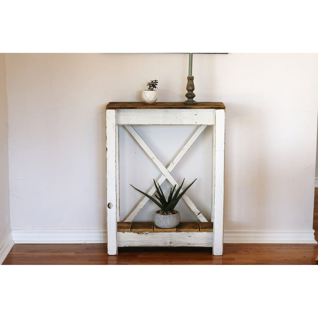 White Combo 28x10x36 X-Back Console Farmhouse Rectangular Reclaimed Wood Natural